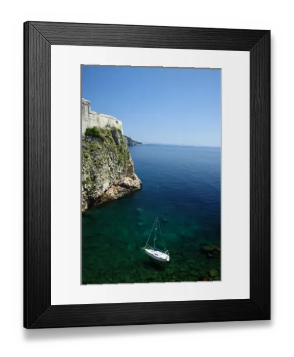 Framed Print : Croatia, Dubrovnik. Sailboat drifts in the summer sun in the Adriatic Sea Framed Print : Croatia, Dubrovnik. Sailboat drifts in the summer sun in the Adriatic Sea
