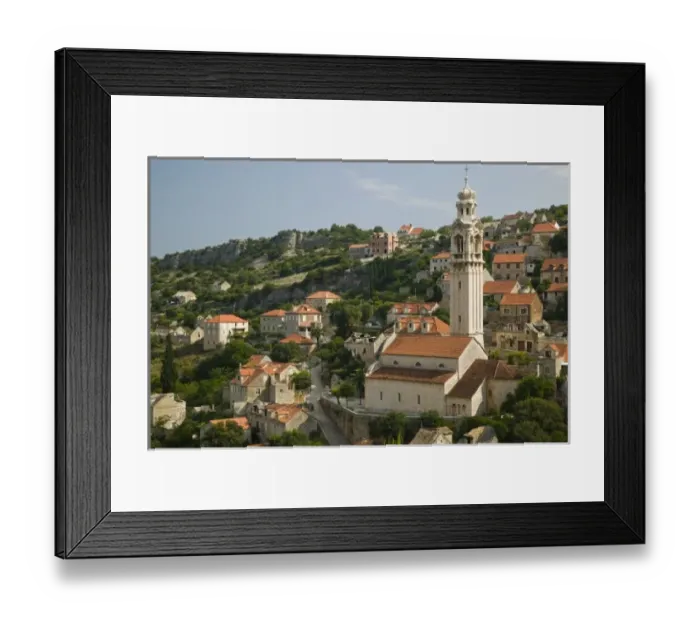 Framed Print : Croatia, Central Dalmatia, BRAC ISLAND, LOZISCA. Mountain Town View