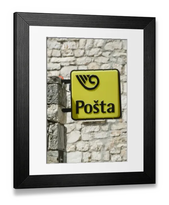 Framed Print : Croatia, Southern Dalmatia, HVAR Island, STARI GRAD. Croatian Post sign
