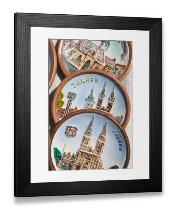 Framed Print : Croatia-Zagreb. Dolac Market: Zagreb Souvenir Plates