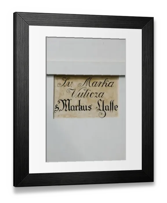 Framed Print : Croatia-Zagreb. Old Town Zagreb-Sign for St. Marks Street Framed Print : Croatia-Zagreb. Old Town Zagreb-Sign for St. Marks Street