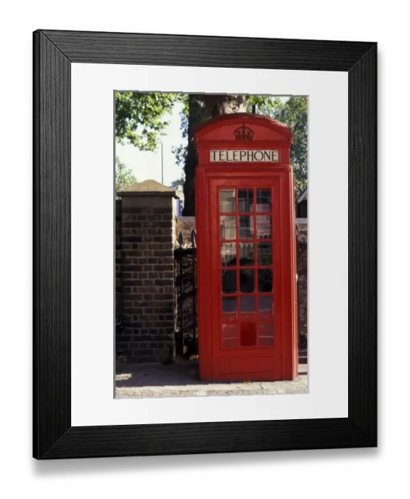 Framed Print : Europe, England, London, Westminster. Red phone box on Millbank