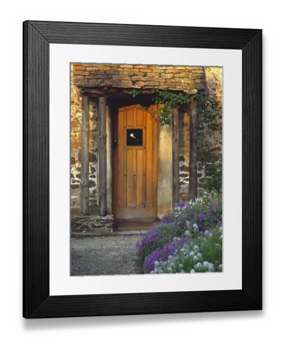 Framed Print : Europe, England, Chippenham. An old wooden door welcomes visitors to a thatched-roofed Framed Print : Europe, England, Chippenham. An old wooden door welcomes visitors to a thatched-roofed