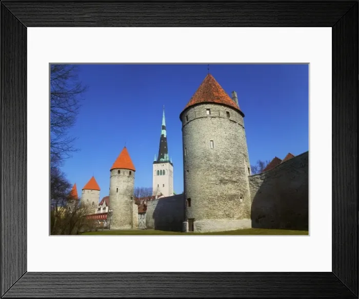 Framed Print : St. Olafs Church and Town wall with towers, Tallinn, Estonia Framed Print : St. Olafs Church and Town wall with towers, Tallinn, Estonia