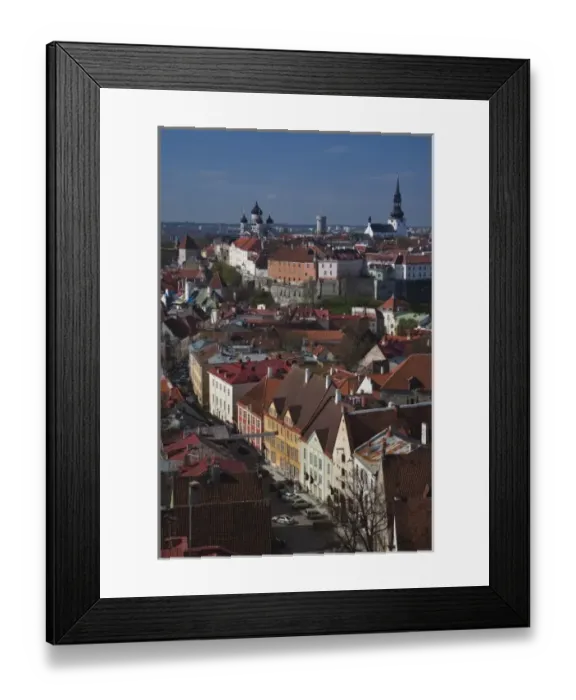 Framed Print : Estonia, Tallinn, Old Town, elevated view of Toompea from St. Olafs Church Tower
