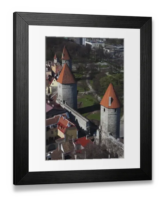 Framed Print : Estonia, Tallinn, Old Town, elevated view of City Walls from St. Olafs Church Tower Framed Print : Estonia, Tallinn, Old Town, elevated view of City Walls from St. Olafs Church Tower