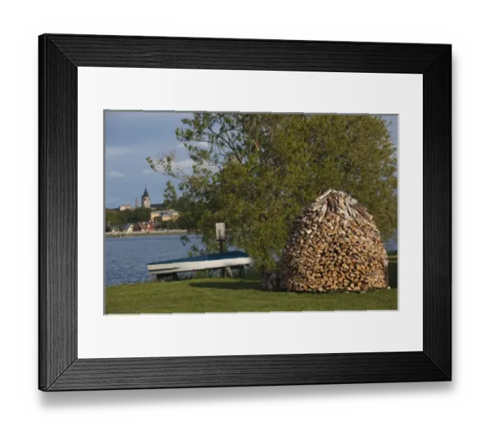 Framed Print : Estonia, Western Estonia, Haapsalu, woodpile by Vaikeviik Lake