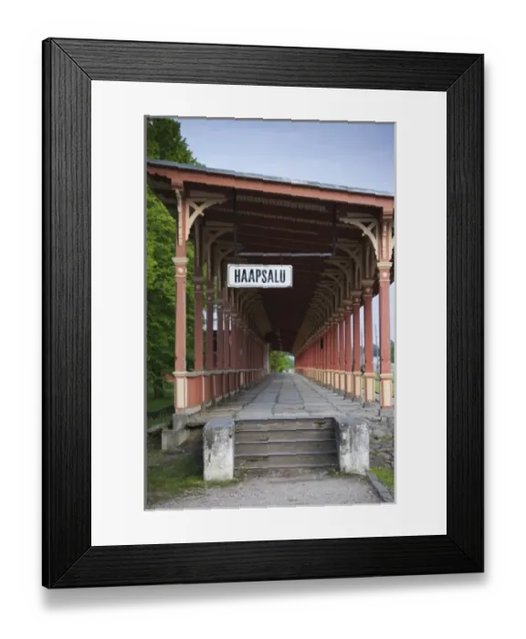 Framed Print : Estonia, Western Estonia, Haapsalu, town sign at train station Framed Print : Estonia, Western Estonia, Haapsalu, town sign at train station