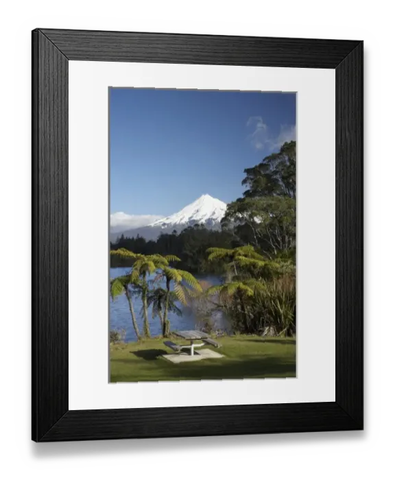 Framed Print : Lake Mangamahoe and Mt Taranaki  /  Mt Egmont, Taranaki, North Island, New Zealand