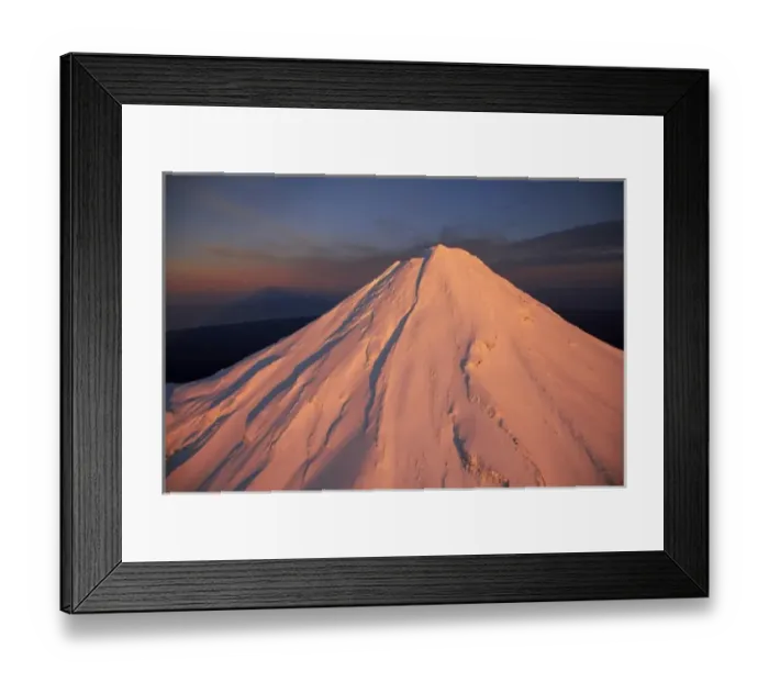 Framed Print : Alpenglow on Summit of Mt Taranaki / Mt Egmont at Dawn, and Shadow, Taranaki, North Island Framed Print : Alpenglow on Summit of Mt Taranaki / Mt Egmont at Dawn, and Shadow, Taranaki, North Island