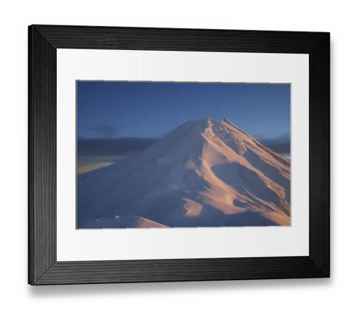 Framed Print : Climbers at Syme Hut, Fanthams Peak, and Alpenglow at Dawn on Mt Taranaki / Mt Egmont Framed Print : Climbers at Syme Hut, Fanthams Peak, and Alpenglow at Dawn on Mt Taranaki / Mt Egmont