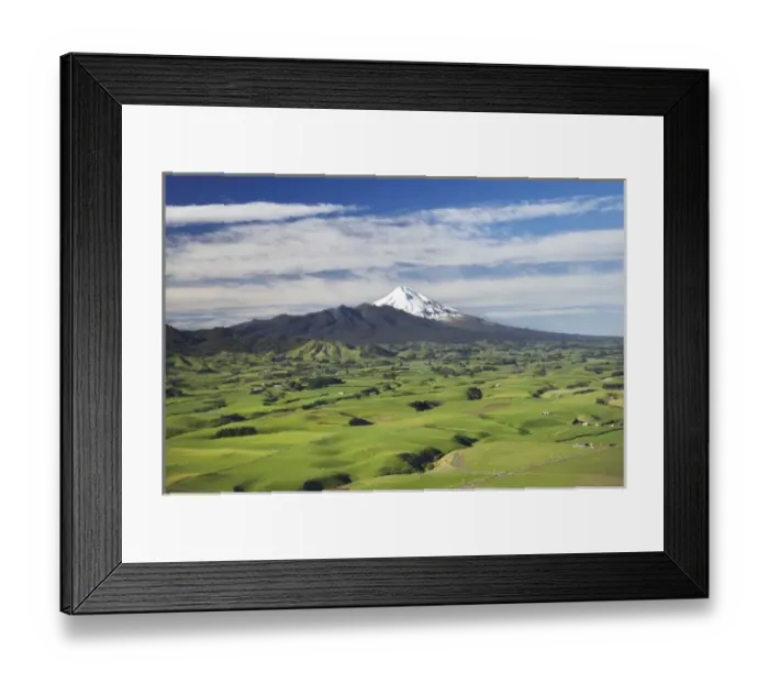 Framed Print : Farmland near Okato, and Mt Taranaki  /  Mt Egmont, Taranaki, North Island, New Zealand