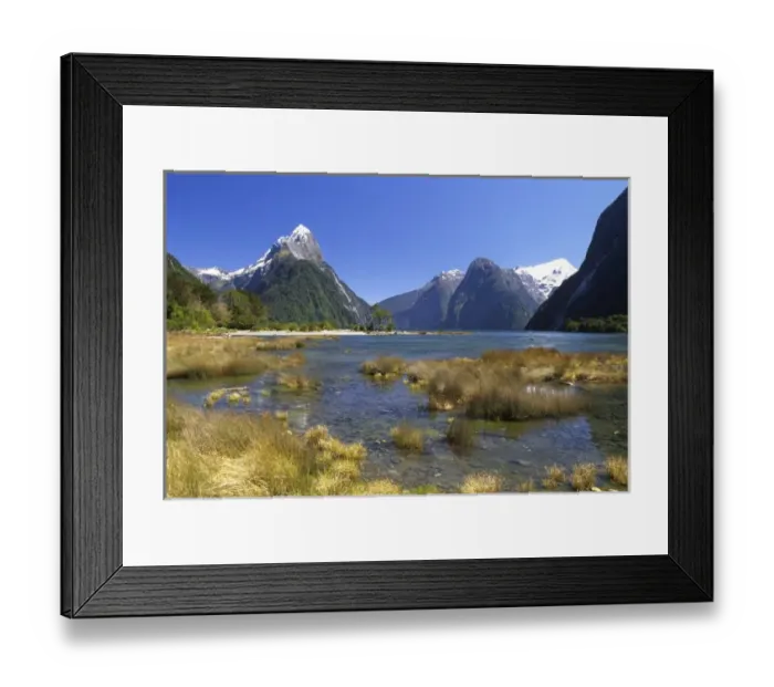 Framed Print : New Zealand, Mitre Peak & Milford Sound, Fiordland National Park, Fiordland