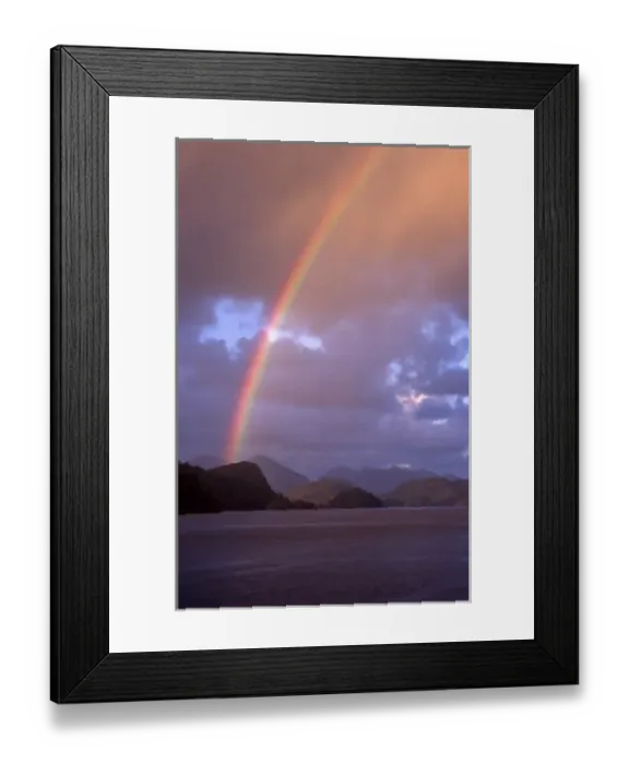 Framed Print : New Zealand, Rainbow over Cascade Cove, Dusky Sound, Fiordland National Park Framed Print : New Zealand, Rainbow over Cascade Cove, Dusky Sound, Fiordland National Park