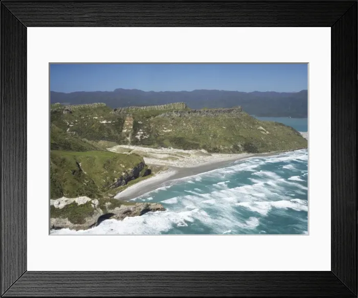 Framed Print : Coast south of Cape Farewell and Whanganui Inlet (right), NW Nelson Region, South Island Framed Print : Coast south of Cape Farewell and Whanganui Inlet (right), NW Nelson Region, South Island