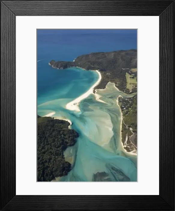 Framed Print : Awaroa Bay, Awaroa Inlet, and Holiday Homes, Abel Tasman National Park, Nelson Region Framed Print : Awaroa Bay, Awaroa Inlet, and Holiday Homes, Abel Tasman National Park, Nelson Region