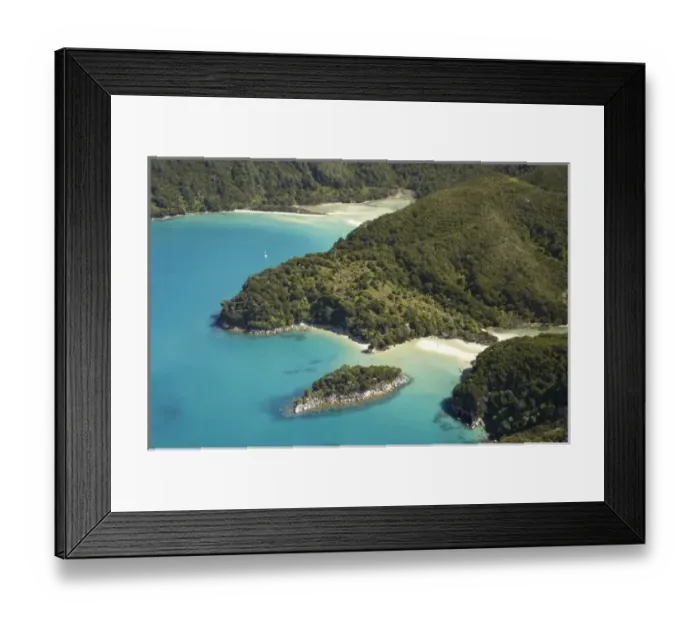 Framed Print : Mosquito Bay (bottom right) and Bark Bay (top left), Abel Tasman National Park, Nelson Region Framed Print : Mosquito Bay (bottom right) and Bark Bay (top left), Abel Tasman National Park, Nelson Region