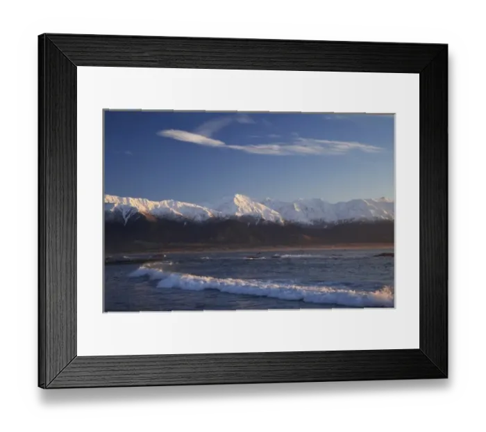 Framed Print : New Zealand, South Island, Kaikoura, Waves and Early Light on Seaward Kaikoura Range Framed Print : New Zealand, South Island, Kaikoura, Waves and Early Light on Seaward Kaikoura Range