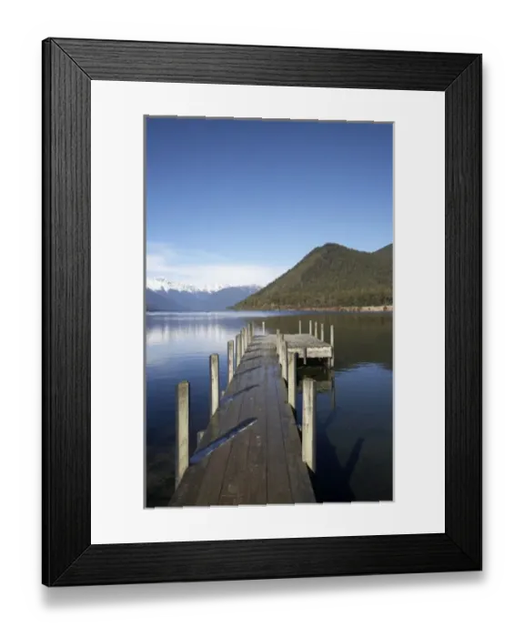 Framed Print : New Zealand, South Island, Tasman District, Jetty, Lake Rotoroa, Nelson Lakes National