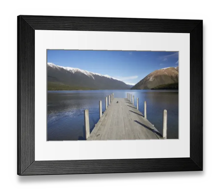 Framed Print : New Zealand, South Island, Tasman District, Nelson Lakes National Park, Jetty, Lake Rotoiti