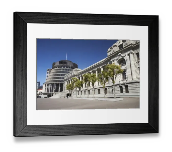 Framed Print : New Zealand, North Island, Wellington, The Beehive and Parliament House