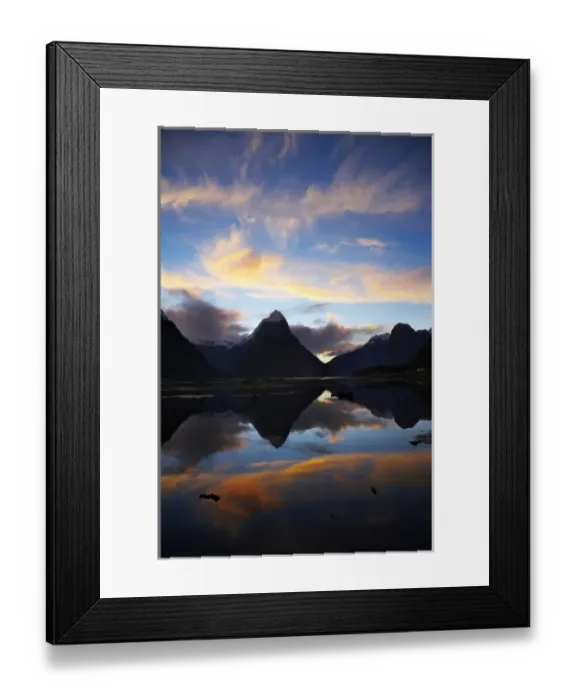 Framed Print : New Zealand, South Island, Fiordland, Sunset, Mitre Peak, Milford Sound, Fiordland