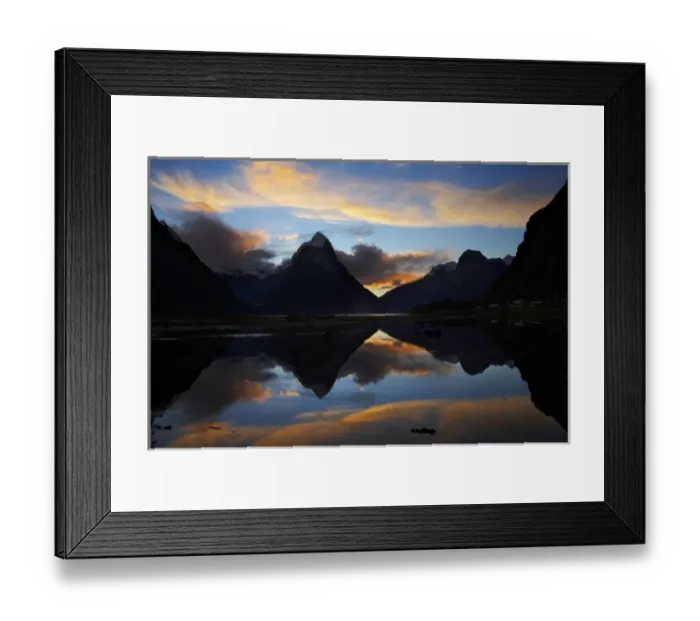 Framed Print : New Zealand, South Island, Fiordland, Sunset, Mitre Peak, Milford Sound, Fiordland