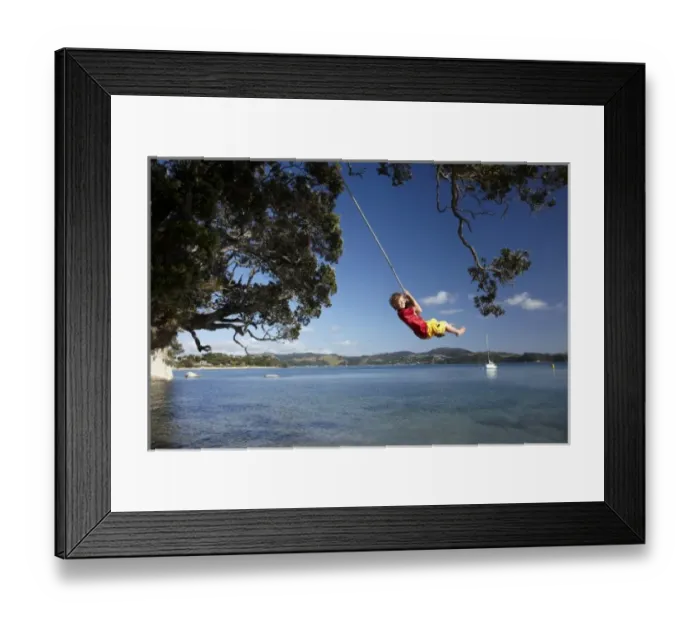 Framed Print : Young Boy on Rope Swing under Pohutukawa Tree, Flaxmill Bay, Coromandel, North Island Framed Print : Young Boy on Rope Swing under Pohutukawa Tree, Flaxmill Bay, Coromandel, North Island