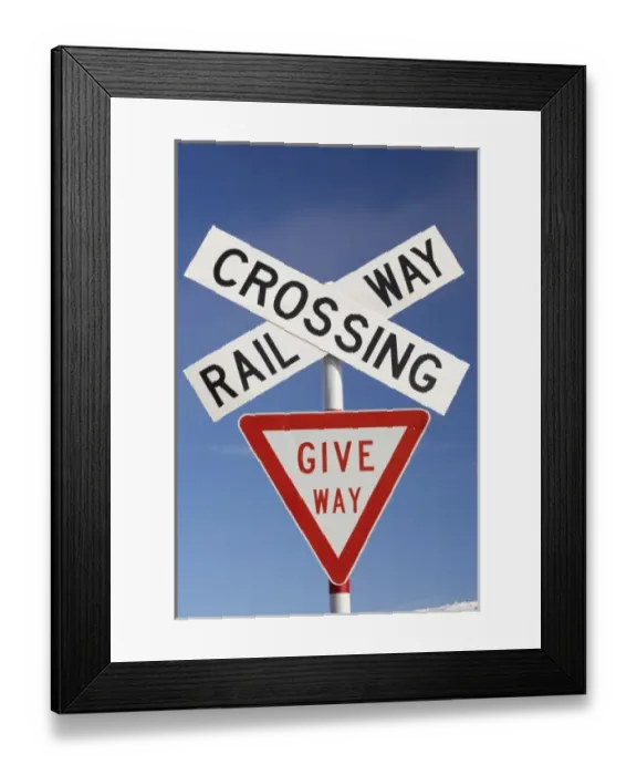 Framed Print : Railway Crossing, Sutton, near Middlemarch, Strath Taieri, Otago, South Island, New Framed Print : Railway Crossing, Sutton, near Middlemarch, Strath Taieri, Otago, South Island, New