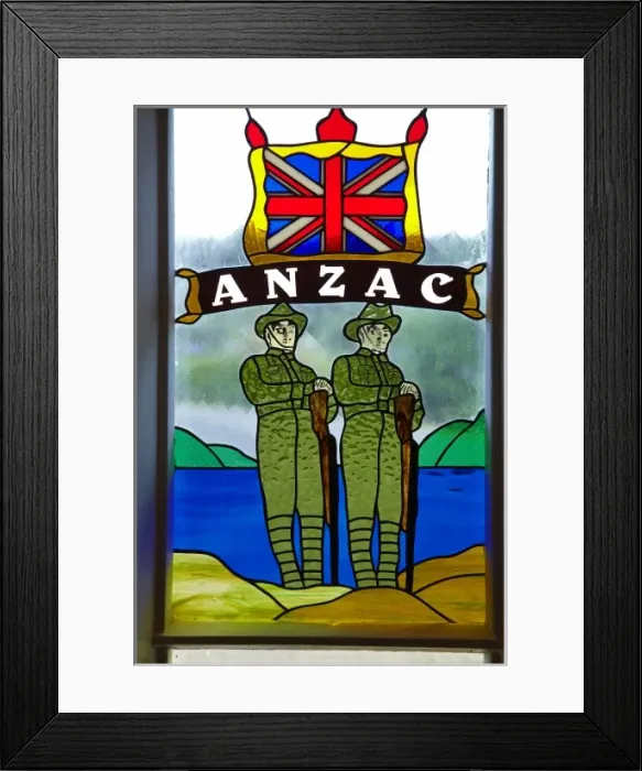Framed Print : Anzac stained glass window, St James Church (1878), Kerikeri, Northland, North Island