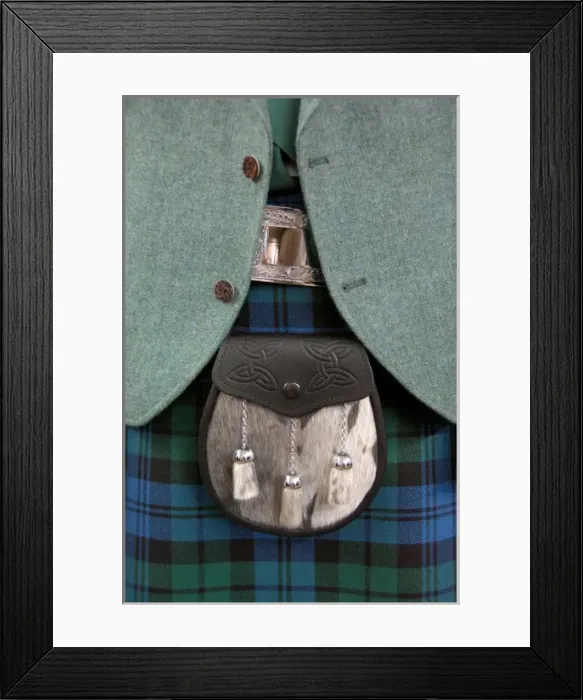 Framed Print : Europe, Scotland. Classic Scottish tartan attire with sporran (pouch or bag). THIS