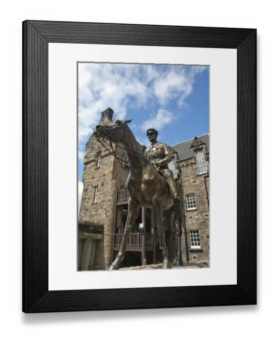 Framed Print : Scotland, Edinburgh. Historic Edinburgh Castle. Statue of Earl Haig in front of hospital building Framed Print : Scotland, Edinburgh. Historic Edinburgh Castle. Statue of Earl Haig in front of hospital building