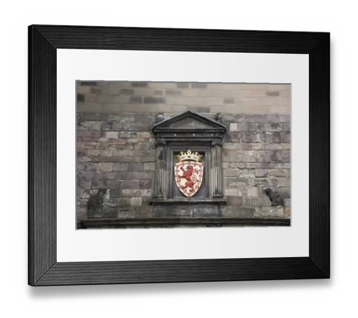 Framed Print : Scotland, Edinburgh. Historic Edinburgh Castle, castle wall detail of Royal Crest Framed Print : Scotland, Edinburgh. Historic Edinburgh Castle, castle wall detail of Royal Crest