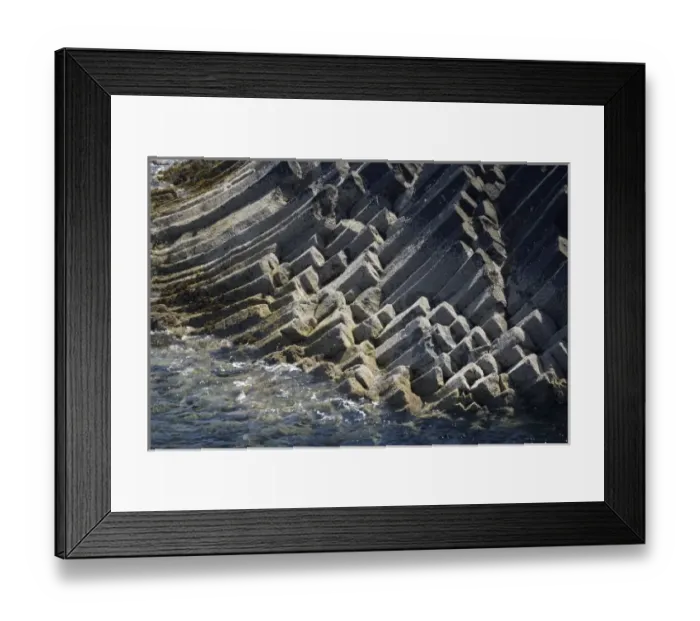 Framed Print : Polygonal basalt, Am Buachaille rocks, Staffa, off Isle of Mull, Scotland, United Kingdom
