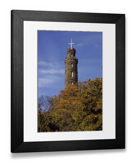 Framed Print : Nelsons Monument on Edinburgh Scotlands Calton Hill with a signal-tower