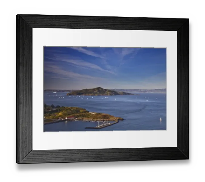 Framed Print : Sailboats in San Francisco Bay and Angel Island in San Francisco, California, USA Framed Print : Sailboats in San Francisco Bay and Angel Island in San Francisco, California, USA