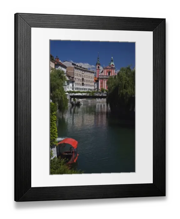Framed Print : Ljubljanica River and Franciscan Church, Ljubljana, Slovenia