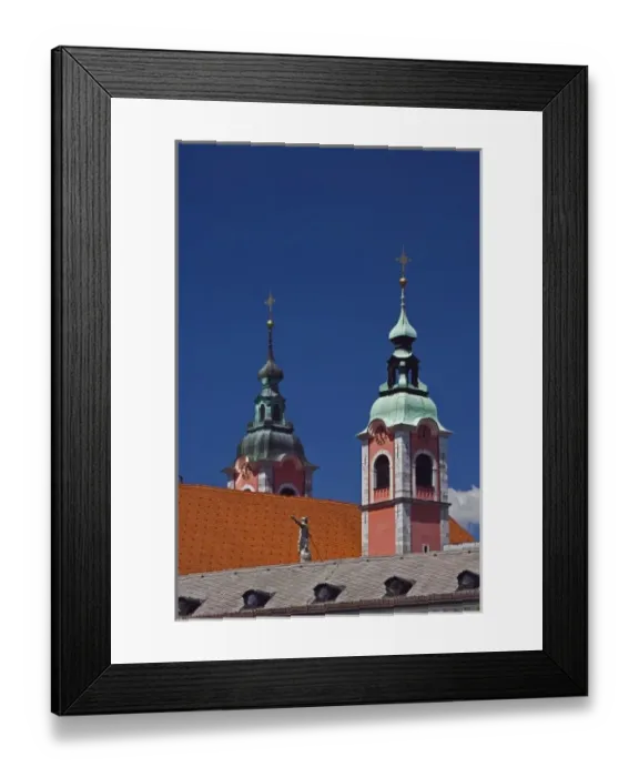 Framed Print : Church rooftop and bell towers, Ljubliana, Slovenia Framed Print : Church rooftop and bell towers, Ljubliana, Slovenia