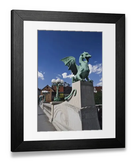 Framed Print : Dragon statue of sheet copper on the Dragon Bridge, Ljubljana, Slovenia, Art Nouveau style Framed Print : Dragon statue of sheet copper on the Dragon Bridge, Ljubljana, Slovenia, Art Nouveau style