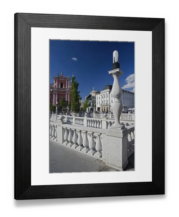 Framed Print : Triple Bridge, Preseren Square and baroque-style Franciscan Church of the Annunciation of Mary Framed Print : Triple Bridge, Preseren Square and baroque-style Franciscan Church of the Annunciation of Mary