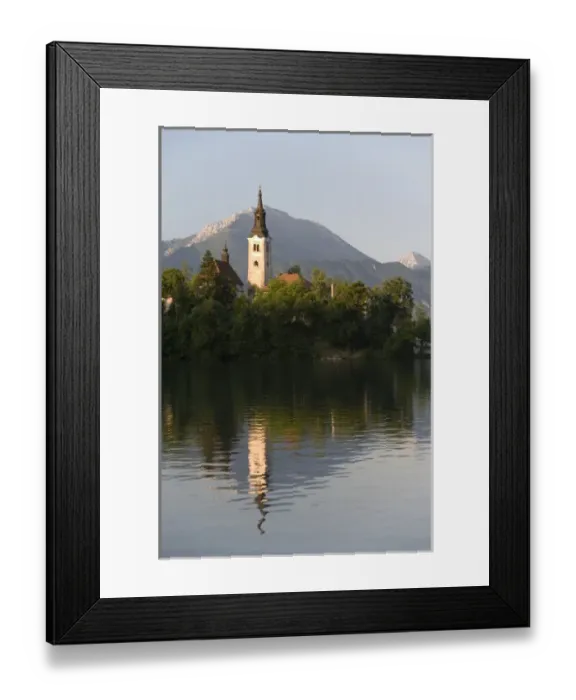 Framed Print : Church of the Assumption on island in Lake Bled, Slovenia