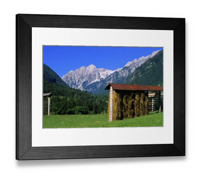Framed Print : Europe, Slovenia, Julian Alps, Hay shed in the forested hills Framed Print : Europe, Slovenia, Julian Alps, Hay shed in the forested hills