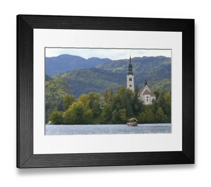 Framed Print : Slovenia, Bled, Lake Bled, pletna boat and Bled Island chapel