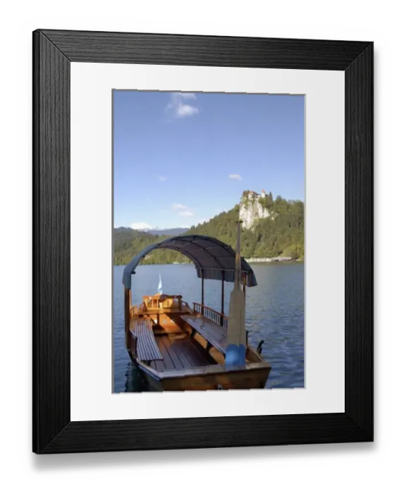 Framed Print : Slovenia, Bled, Lake Bled, pletna boat and Bled Castle Framed Print : Slovenia, Bled, Lake Bled, pletna boat and Bled Castle