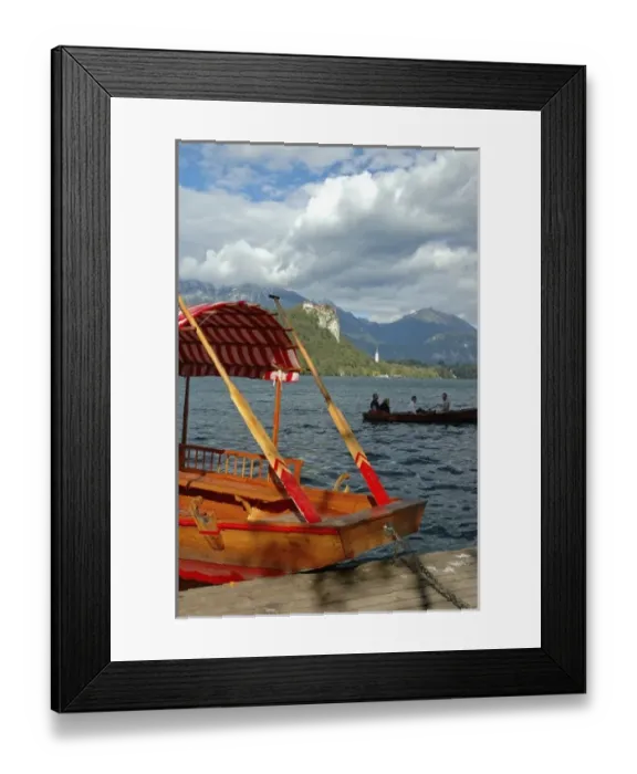 Framed Print : Slovenia, Bled, Lake Bled, pletna boat and Bled Castle Framed Print : Slovenia, Bled, Lake Bled, pletna boat and Bled Castle