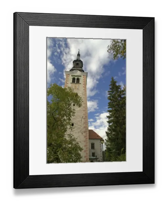 Framed Print : Slovenia, Bled, Lake Bled, bell tower on Bled Island