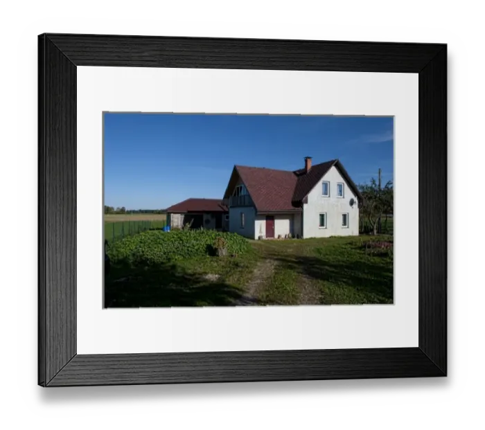 Framed Print : Lone house with flowers in farming country village of Bauska, Latvia Framed Print : Lone house with flowers in farming country village of Bauska, Latvia