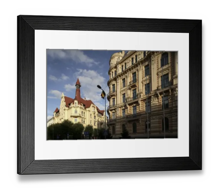 Framed Print : Renovated Art Nouveau architectures in the Art Nouveau Architecture District of center