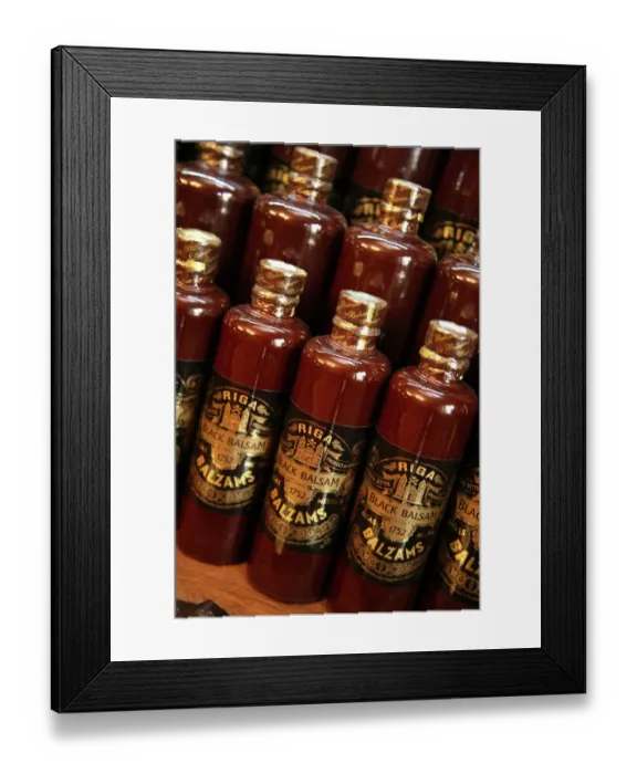 Framed Print : The famous Riga Black Balzams for sale in a local Balzams liquor shop. Riga. Latvia