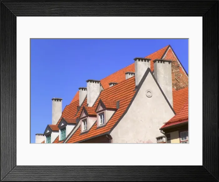 Framed Print : Traditional house with red roof, Riga, Latvia Framed Print : Traditional house with red roof, Riga, Latvia